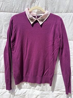 Milano Purple Long-Sleeve Sweater with Pink Embellished Collar